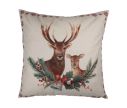 Voir la slide Coussin déco Noël cerfs beige rouge sapin houx clochette 45x45cm