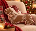 See slide Christmas decorative cushion gingerbread dachshund Santa hat pompoms L45cm