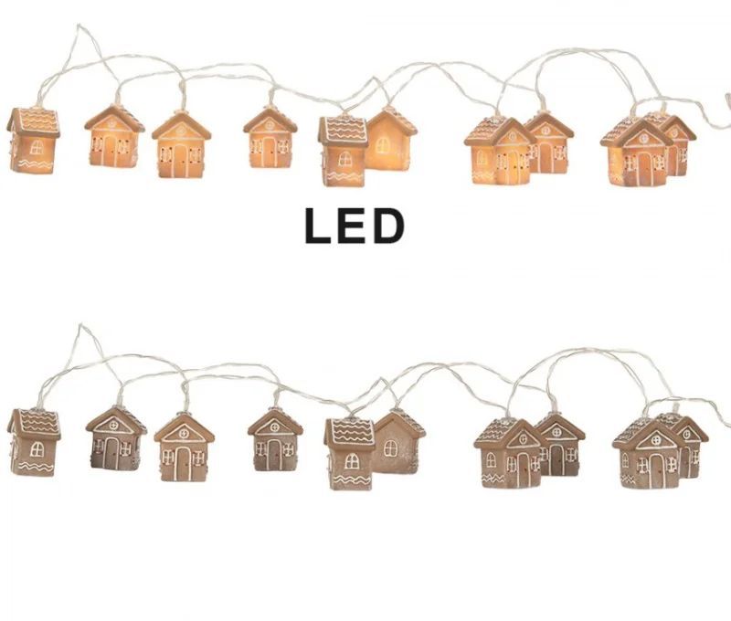 Guirlande LED Noël 10 maisons pain d'épices brun 150cm
