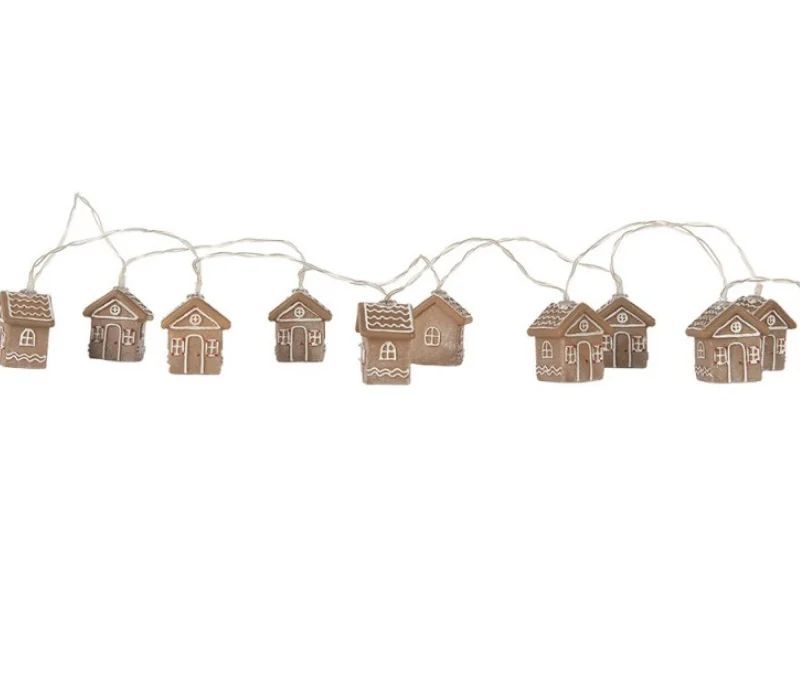 Guirlande LED Noël 10 maisons pain d'épices brun 150cm