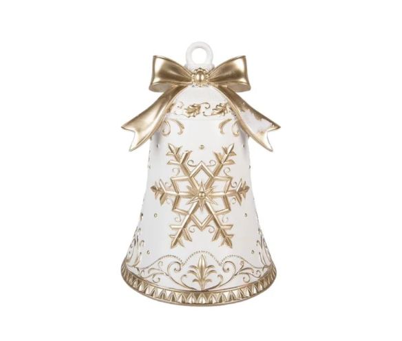 Décoration Noël cloche blanche dorée flocon nœud Ø18 x H26cm