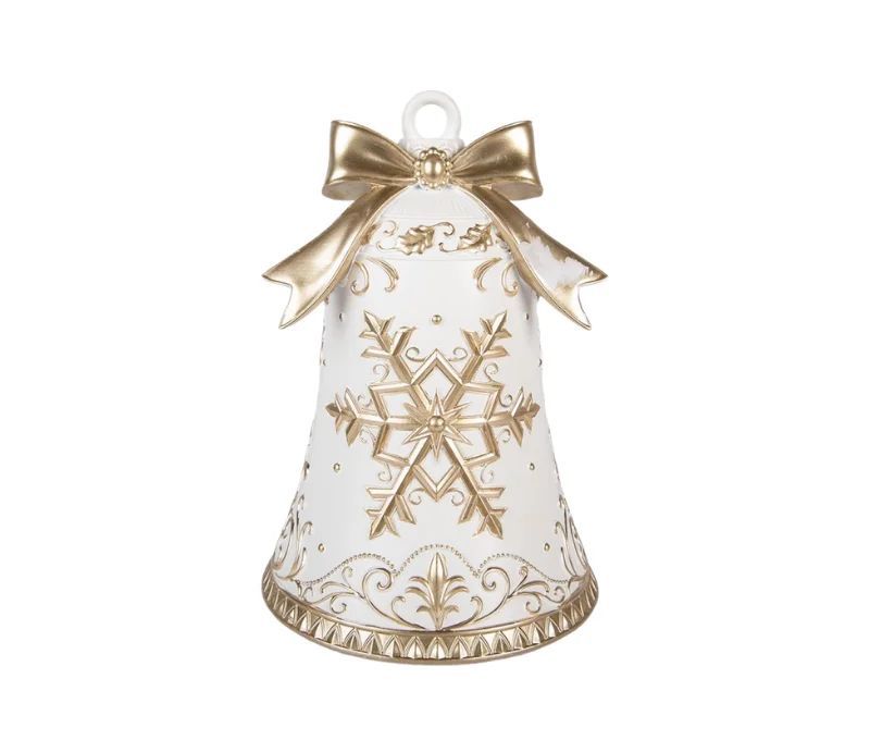 Décoration Noël cloche blanche dorée flocon nœud Ø18 x H26cm