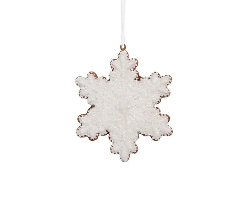 Suspension Noël flocon de neige blanc pailleté pain d'épices H10cm