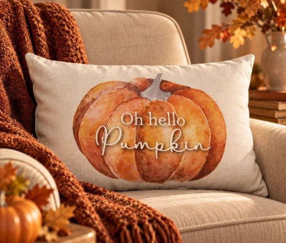 Autumn decorative cushion Hello Pumpkin pumpkin brown plaid reversible 30x50cm