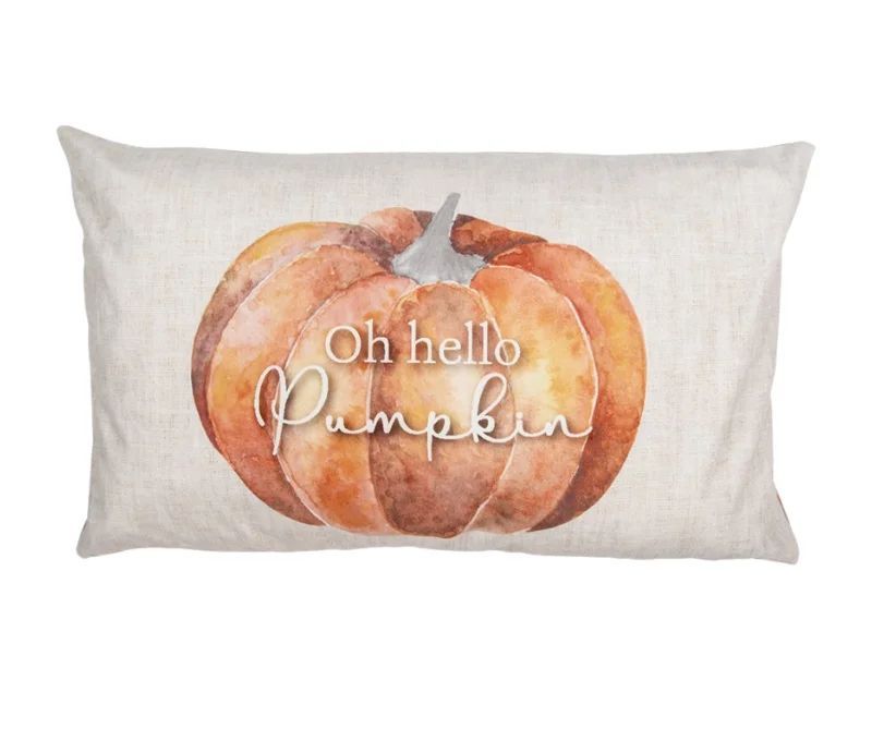 Coussin déco automne citrouille Hello Pumpkin tartan brun réversible 30x50cm