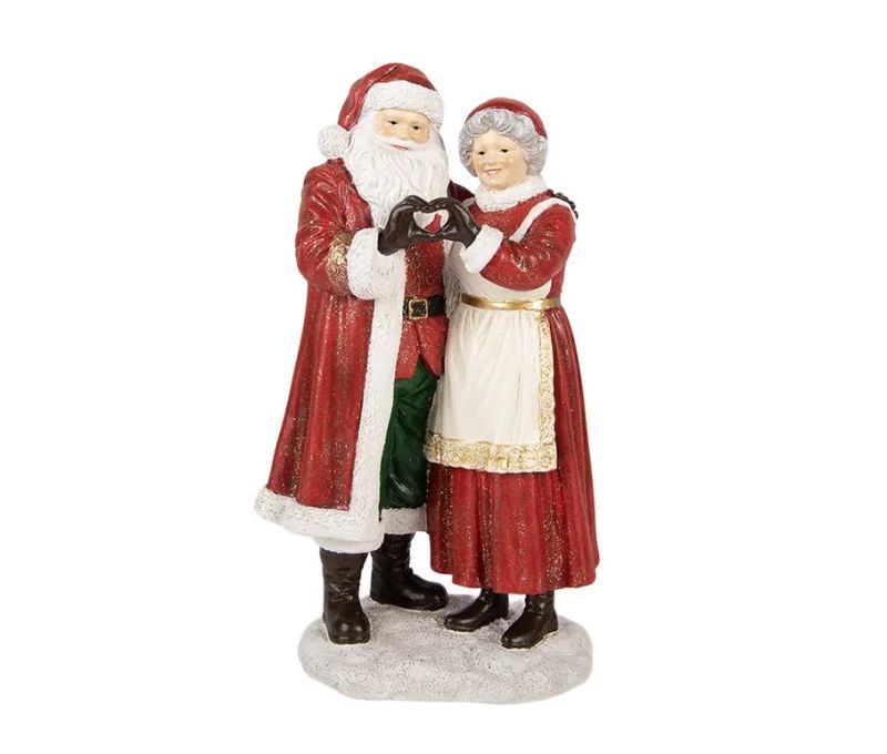 Christmas decoration Santa Mrs Claus resin red gold heart L13 x H23cm