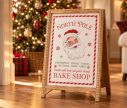 See slide Wood metal standing Christmas sign Santa Bake Shop multicolour L46 x H77cm