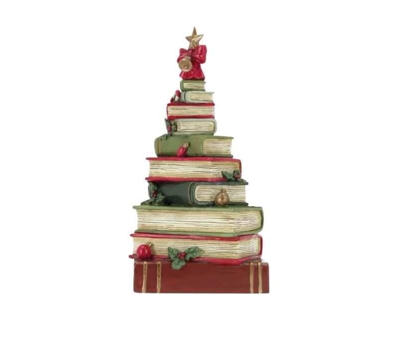 Décoration Noël pile de livres résine étoile nœud houx boules L17 x H33cm