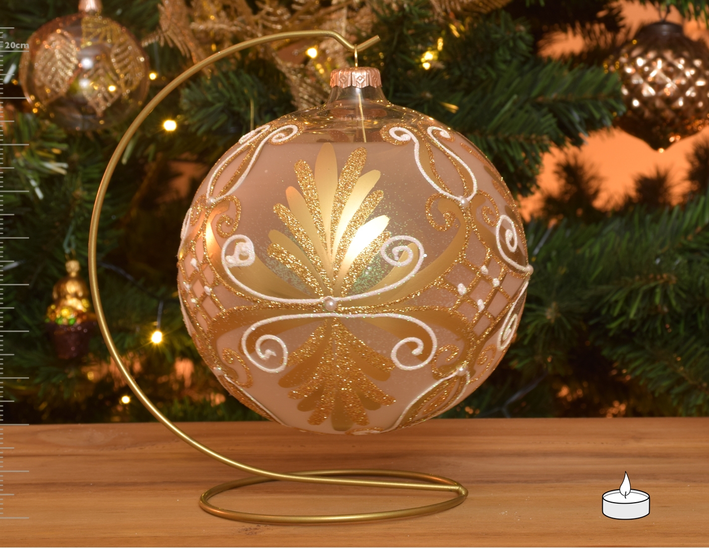 Boule de Noël originale photophore blanche et dorée 15cm de diamètre