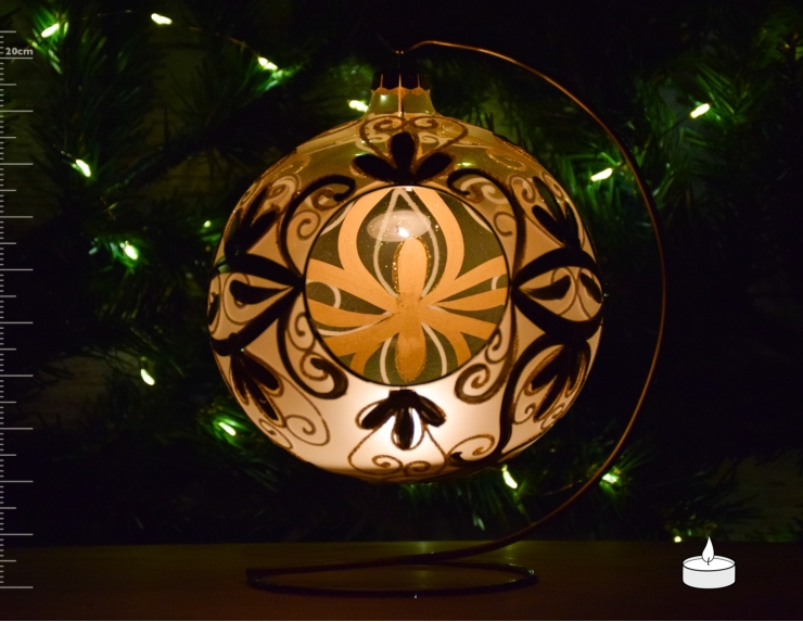 Photophore de Noël baroque doré blanc verre D 15cm support inclus