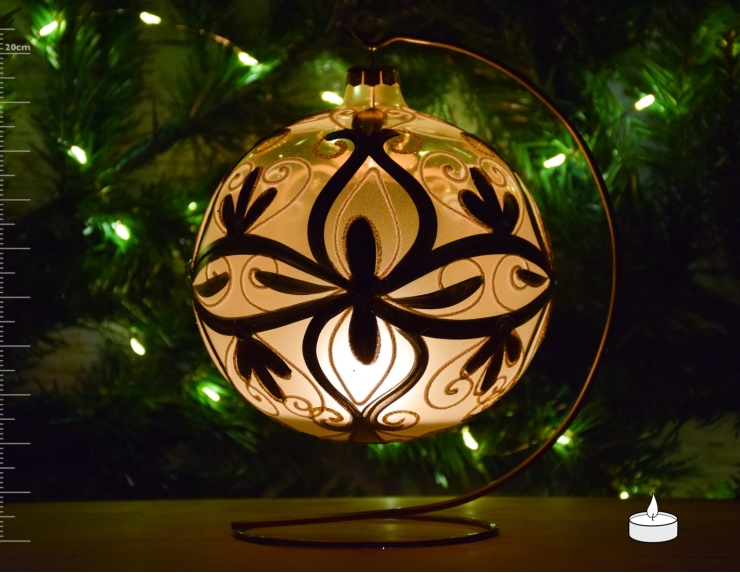 Photophore de Noël baroque doré blanc verre D 15cm support inclus