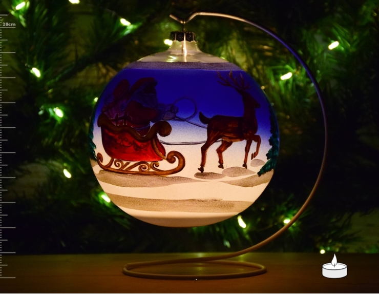 Boule De Noel Photophore Pere Noel Sur Son Traineau Avec Support O 15cm