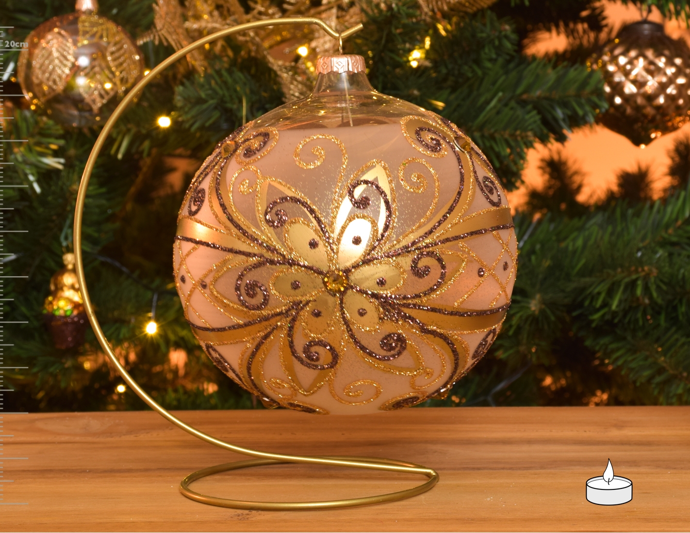 Boule de Noël bronze et dorée en verre soufflé - 15cm de diamètre pour