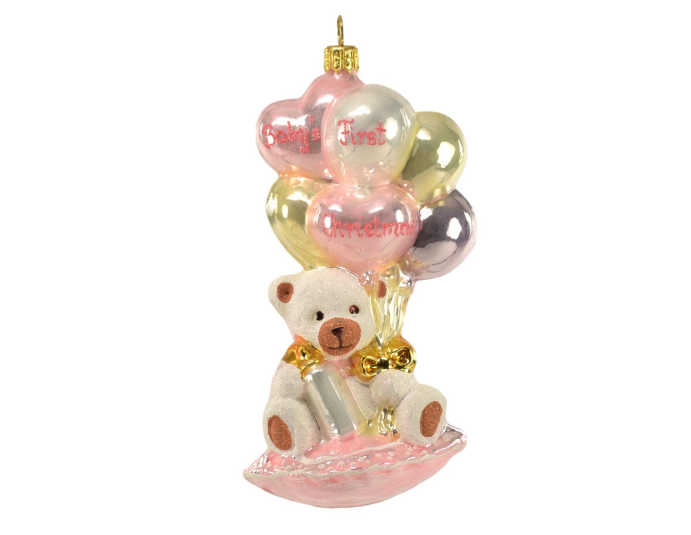 Boule de Noël ourson blanc et rose mon premier Noël 2020 fille