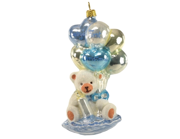 Boule Mon premier Noël cheval bascule rose H 15cm