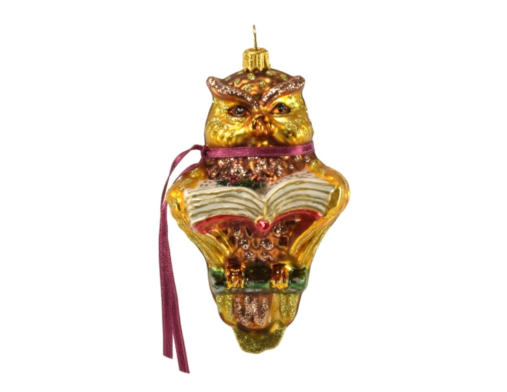 Décoration de Noël en verre soufflé hibou savant doré H 13cm