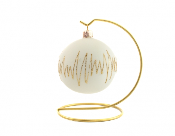 Boule de Noël en verre  blanc cassé avec chevrons dorés peints à la main diamètre 8cm