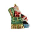 Voir la slide Suspension Noël verre soufflé Père Noël rouge assis fauteuil vert doré cadeaux bleus lettre houx peint main H18cm