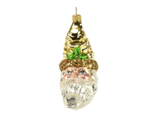 Décoration Père-Noël doré et blanc forme de lune en verre soufflé H11 cm