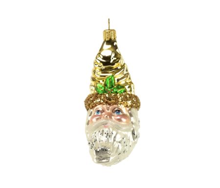 Décoration Père-Noël doré et blanc forme de lune en verre soufflé H11 cm