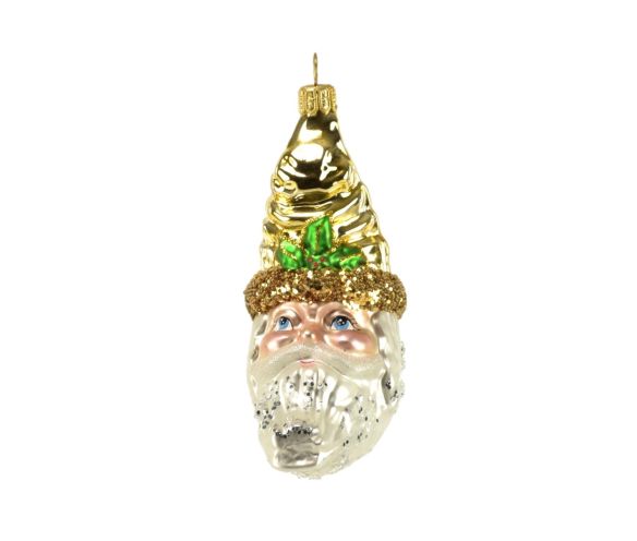 Décoration Père-Noël doré et blanc forme de lune en verre soufflé H11 cm