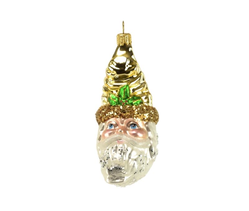 Décoration Père-Noël doré et blanc forme de lune en verre soufflé H11 cm
