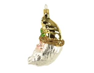 Décoration Père-Noël doré et blanc forme de lune en verre soufflé H11 cm