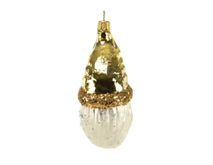 Décoration Père-Noël doré et blanc forme de lune en verre soufflé H11 cm