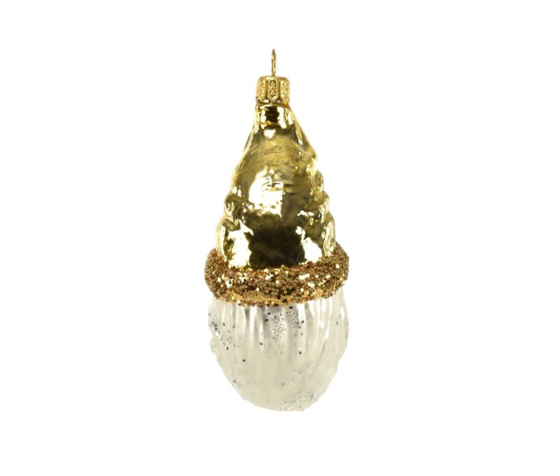 Décoration Père-Noël doré et blanc forme de lune en verre soufflé H11 cm