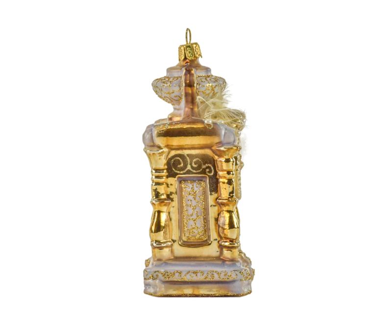 Suspension verre soufflé horloge comtoise champagne doré plumes naturelles décoration main sapin Noël H14cm