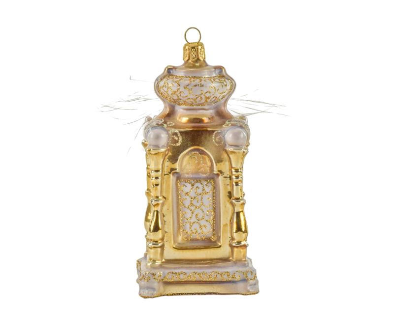 Suspension verre soufflé horloge comtoise champagne doré plumes naturelles décoration main sapin Noël H14cm