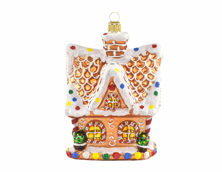 Suspension de Noël en verre soufflé maison pain d'épice verre H 16cm Suspension de Noël en verre soufflé maison pain d'épice verre H 16cm