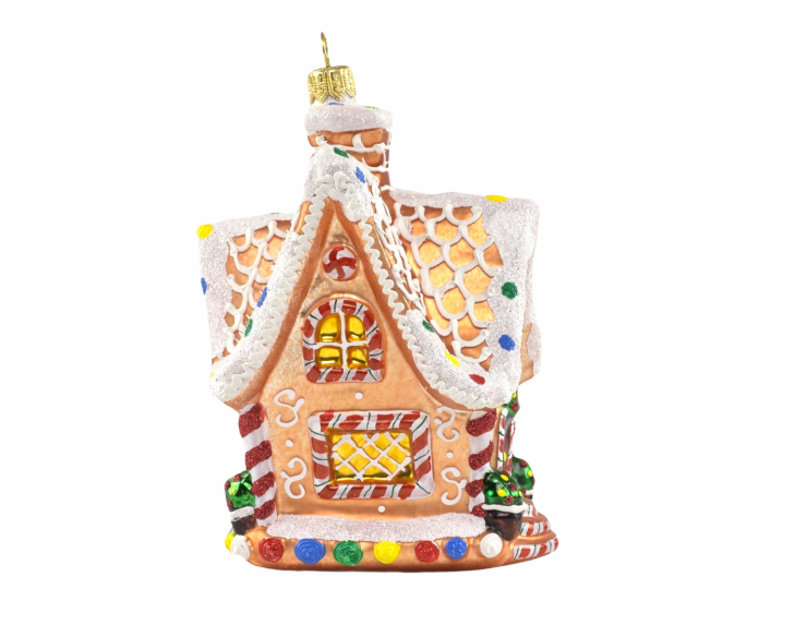 Suspension de Noël en verre soufflé maison pain d'épice verre H 16cm Suspension de Noël en verre soufflé maison pain d'épice verre H 16cm