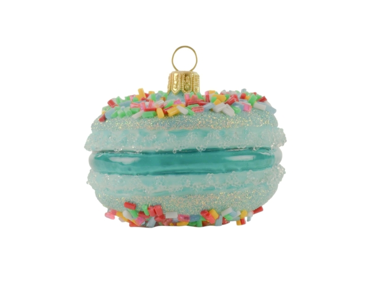 Suspension en verre macaron turquoise granulé multicolores H6 cm