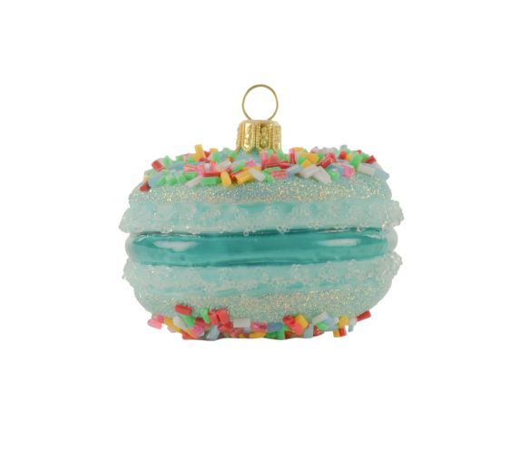 Décoration Noël verre soufflé macaron turquoise ganache granulés colorés multicolores H6cm