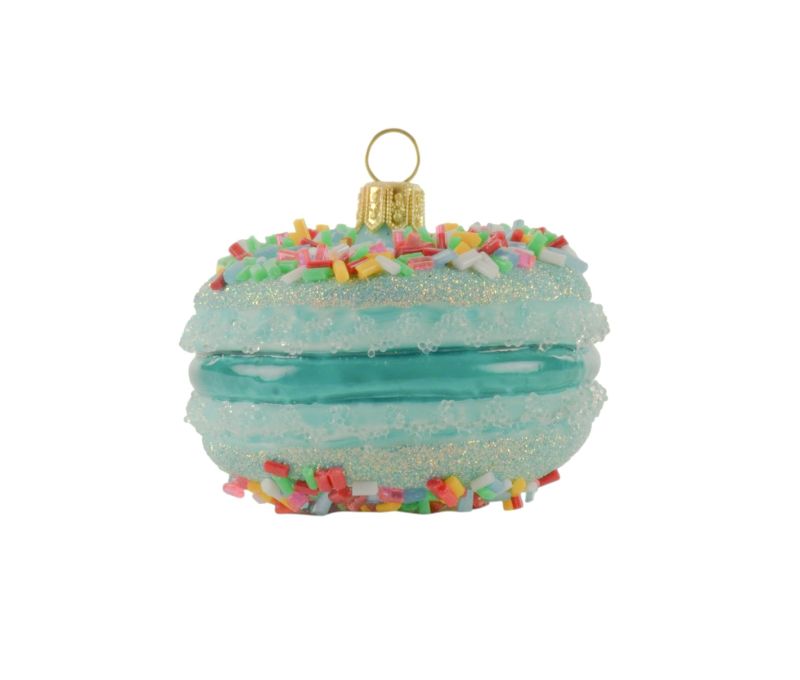 Décoration Noël verre soufflé macaron turquoise ganache granulés colorés multicolores H6cm