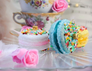 Suspension en verre macaron turquoise granulé multicolores H6 cm