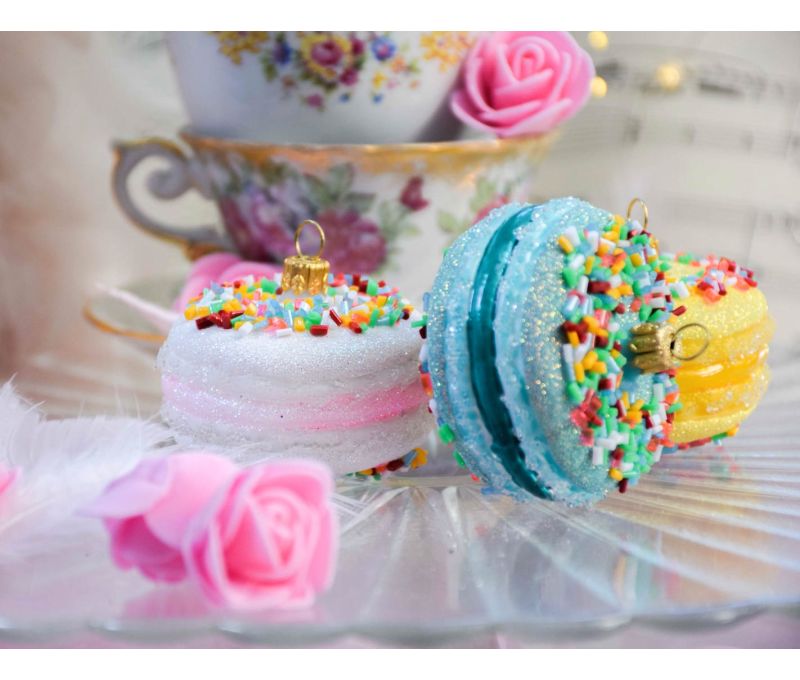 Décoration Noël verre soufflé macaron turquoise ganache granulés colorés multicolores H6cm