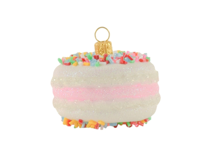 Décoration de Noël en verre macaron blanc et rose granulés multicolore H6 cm