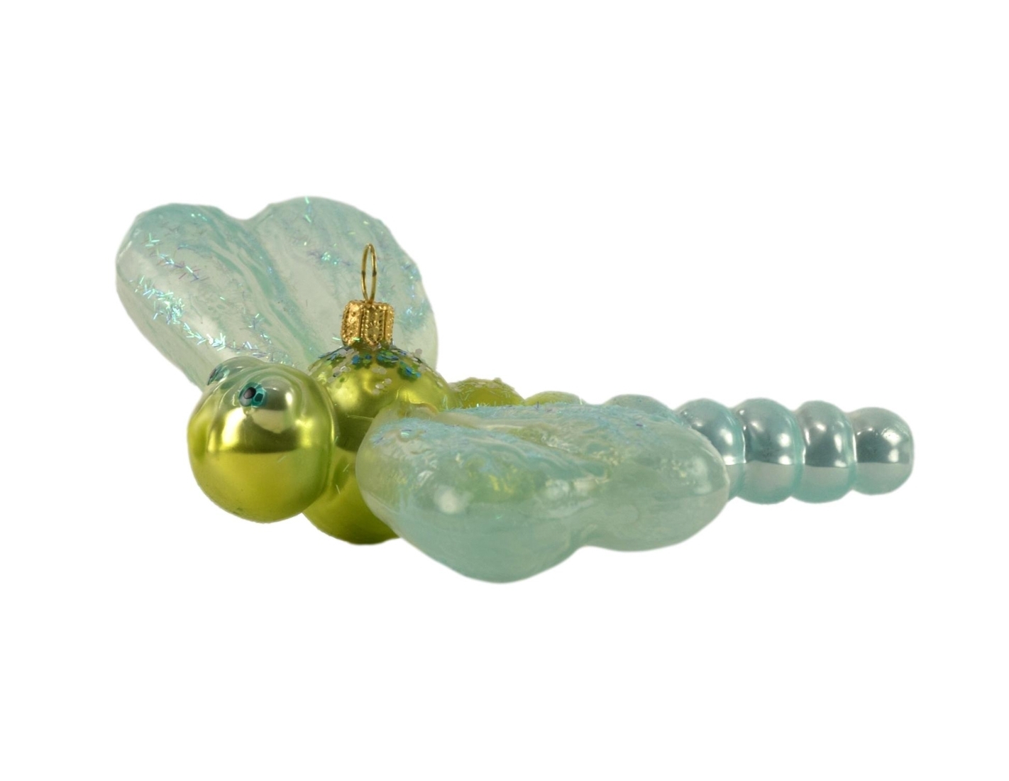 Décoration de Noël en verre soufflé libellule turquoise et verte pour arbre de Noël
