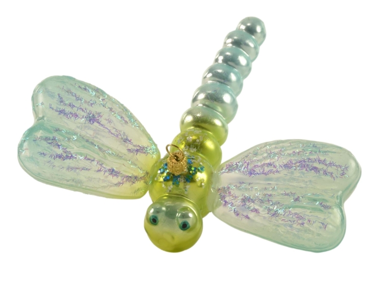 Décoration en verre soufflé originale libellule turquoise H11 cm