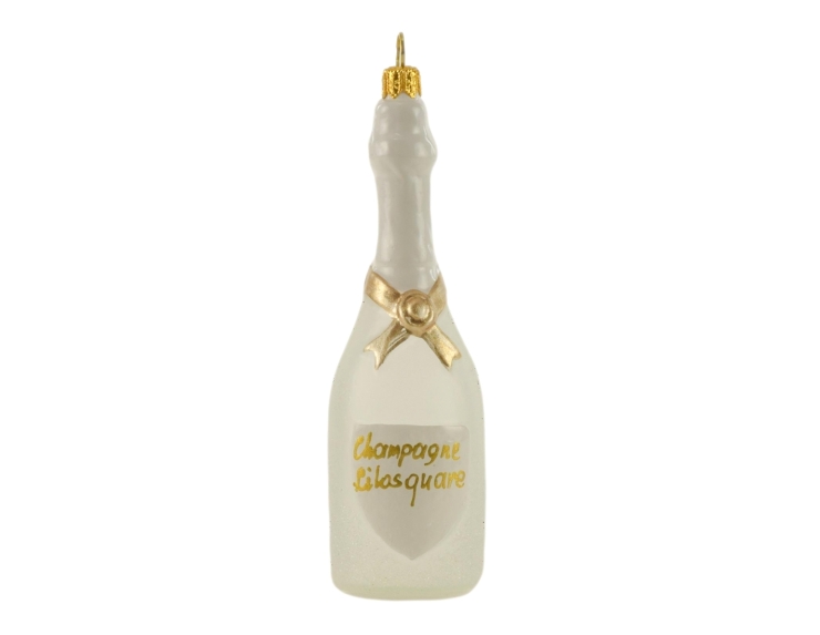 Suspension de Noël bouteille de champagne blanche en verre soufflé H 13cm