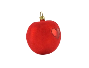 Suspension de Noël petite pomme rouge tranchée en deux avec des petits pépins à l'intérieur. H 8cm.