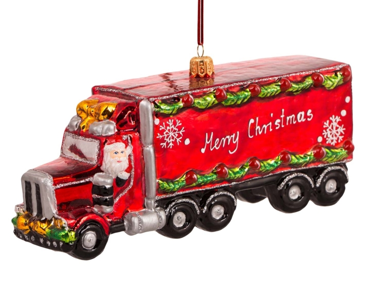 Suspension camion de Noël rouge "Merry Christmas" en verre soufflé H 10cm