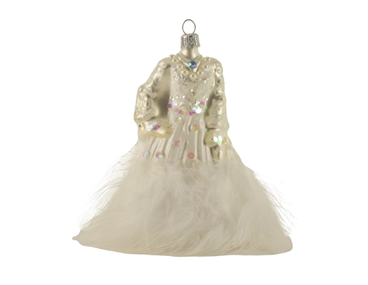 Boule de Noël originale robe blanche verre soufflé H 13cm