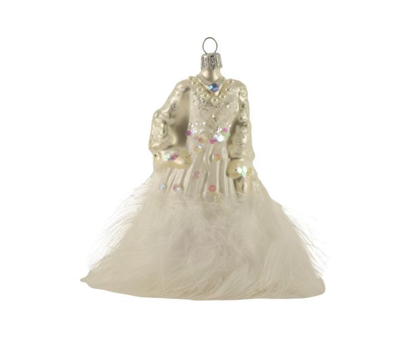 Boule de Noël originale robe blanche verre soufflé H 13cm