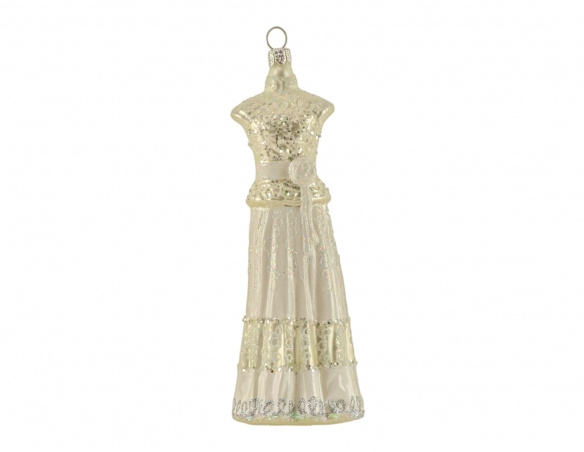 Déco de Noël robe bustier blanc et argenté style ancien à suspendre au