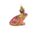 Voir la slide Suspension Noël verre soufflé grenouille vert clair taches roses couronne dorée strass peinte main H8cm