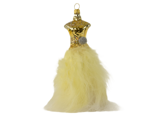 Boule de Noël robe dorée verre soufflé H16cm, made in Europe.