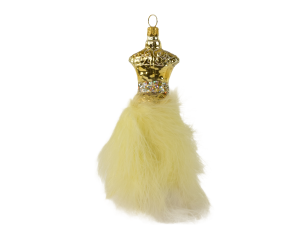 Boule de Noël robe dorée verre soufflé H16cm, made in Europe.